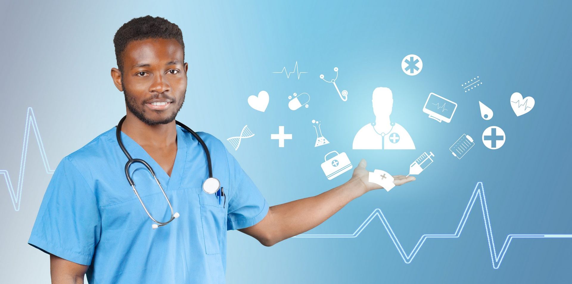 Infirmière présentant des icônes de santé numériques